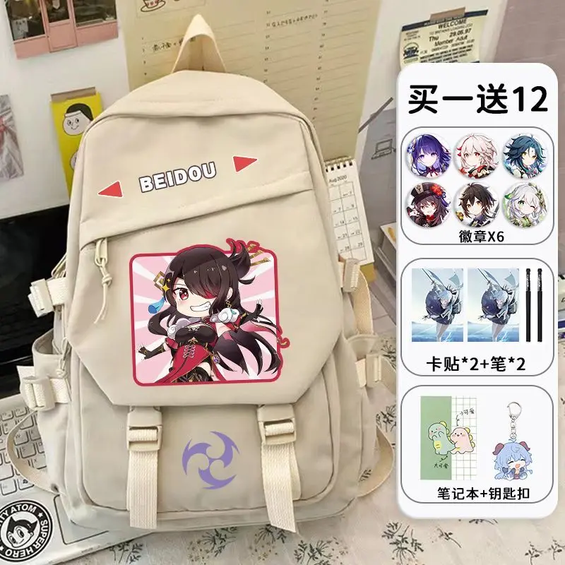 حقيبة ظهر Genshin Impact Yae Miko Anime أوائل الصيف من الدرجة الثالثة إلى السادسة لطلاب المدارس الثانوية بسيطة ذات سعة كبيرة مزدوجة