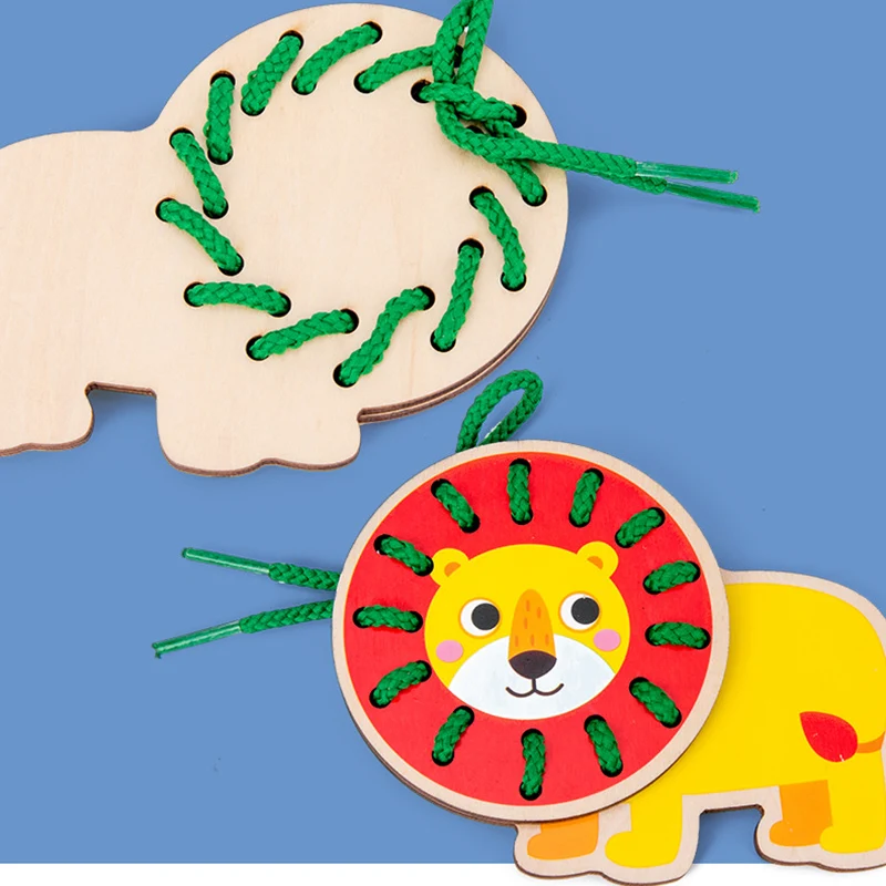 Children's Animal Traffic Dinosaur Fruit Clothes Threading Button Sewing Montessori Learn Basic Life Skills Educational Toys