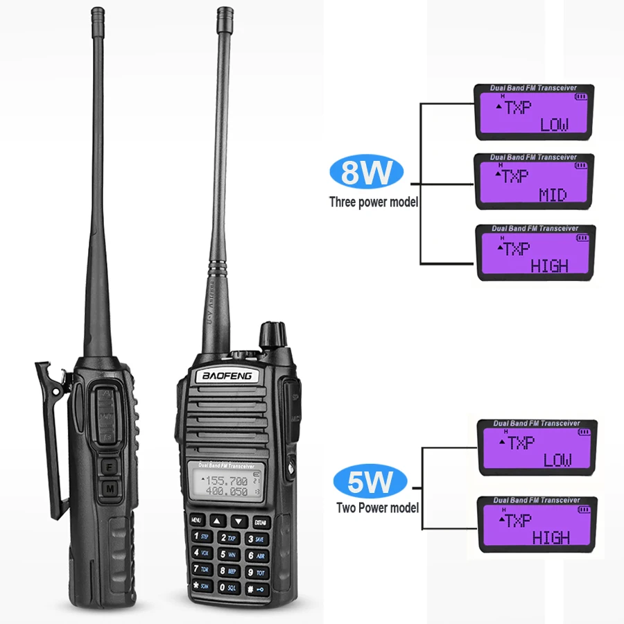 AAA+ Real 8W 5W Портативное FM-радио Walkie Talkie UV-82 Dual PTT Двусторонний VHF UHF Аматорский радиоприемник UV82 Двусторонний передатчик