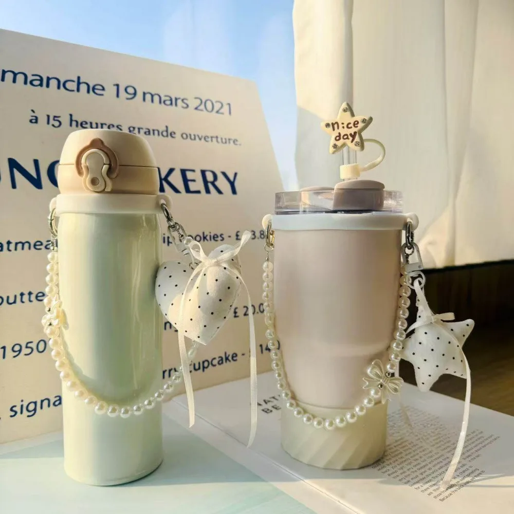 

Cute Pearl Tumbler Strap Heart's Star Keychain Accessory for Stanley Cup 30/40oz Handle Strap Decoration for Thermos Bottle
