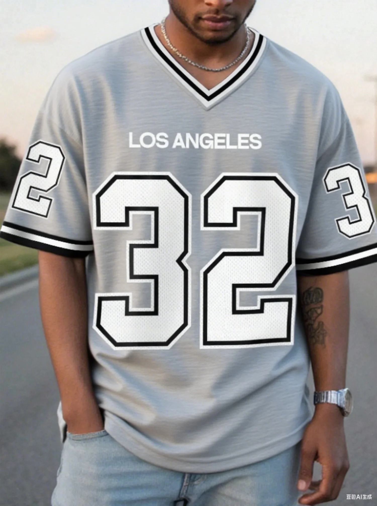 2026 Men's Los Angeles NO.32 Printed V-neck Short Sleeved T-shirt Summer Pattern T-shirt Baseball Shirt Women's Sports T-shirt