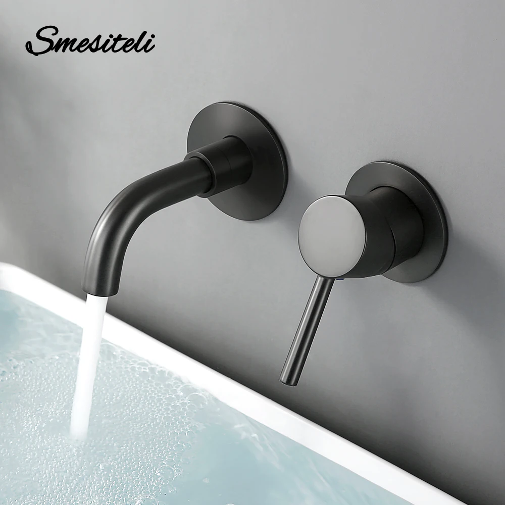 Bathroom Mixer Tap Wall Mounted Single Handle Gunmetal Basin Faucet Hot Cold Water Wholesale Bath Black White Rose Gold