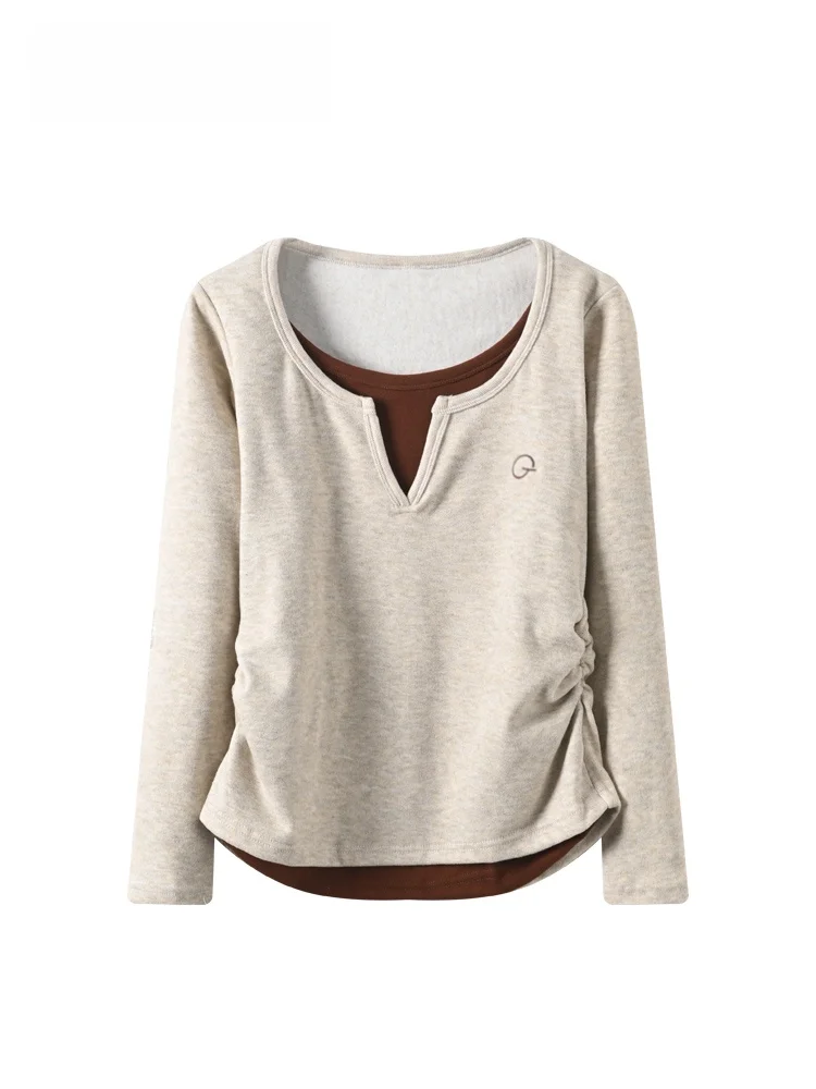 

plus Size Knitted Long Sve Top Women's Autumn Winter New Sle Patchwork Slim Fit Korean Sle Breathable Cotton Silk T