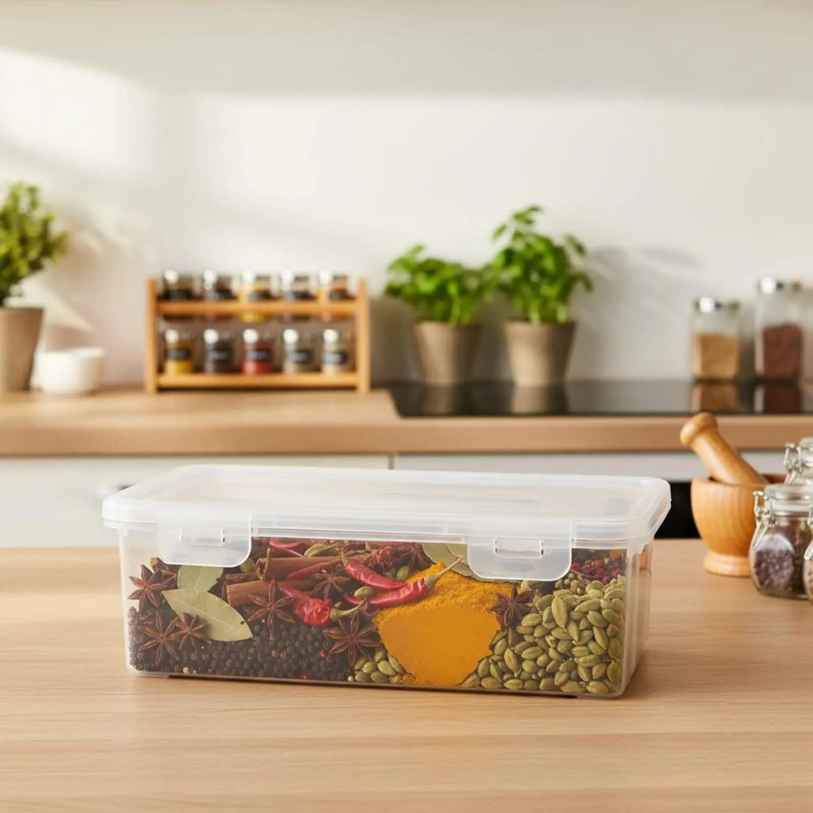 Transparent Seasoning Container Space Saving Clear Seasoning Box Clear Pantry Organizer Bin Easy Accessible Lid Stackable Food
