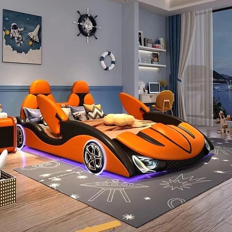 

Lighting sound system car children beds tail storage individual kids bed frame full size Double cama casal bedroom furniture
