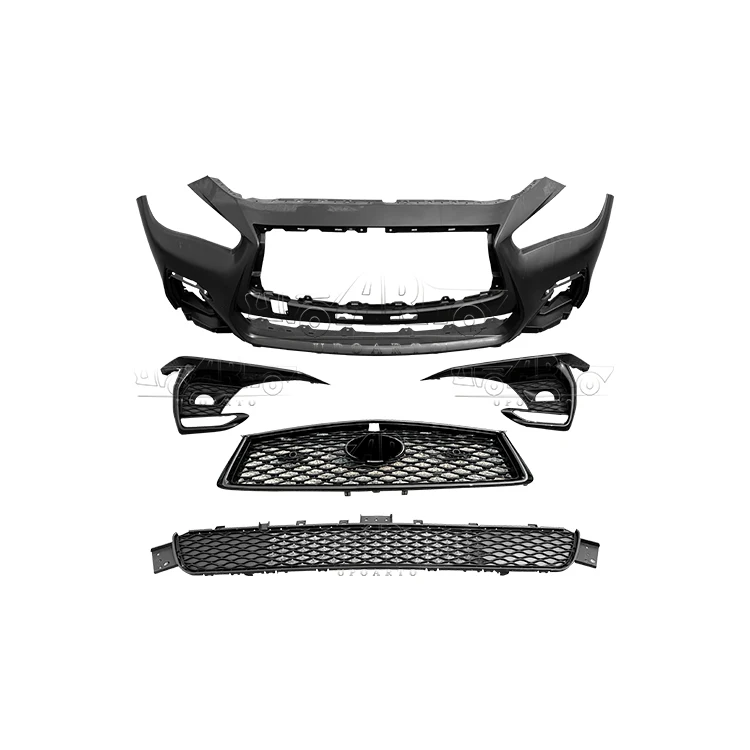 New Carbon Fiber Look Front Bumper Cover Upper Grille Lower Grille Fog Lamp Cover Auto Body Kits for Infiniti Q50 Q50s 2018-2024