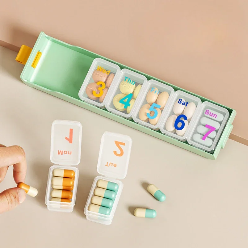 Portable 7 Day Pill Box Organizer Travel Pill Storage Compartment Box Medicine Tablet Holder Pill Dispenser for Travel