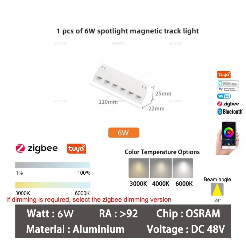 Zigbee Tuya Smart Magnetische LED Track Light CCT Dimbare Kleurtemperatuurlamp 2MQTT Home Assistant Alice Alexa 48V Plafondlampen Rail Spot