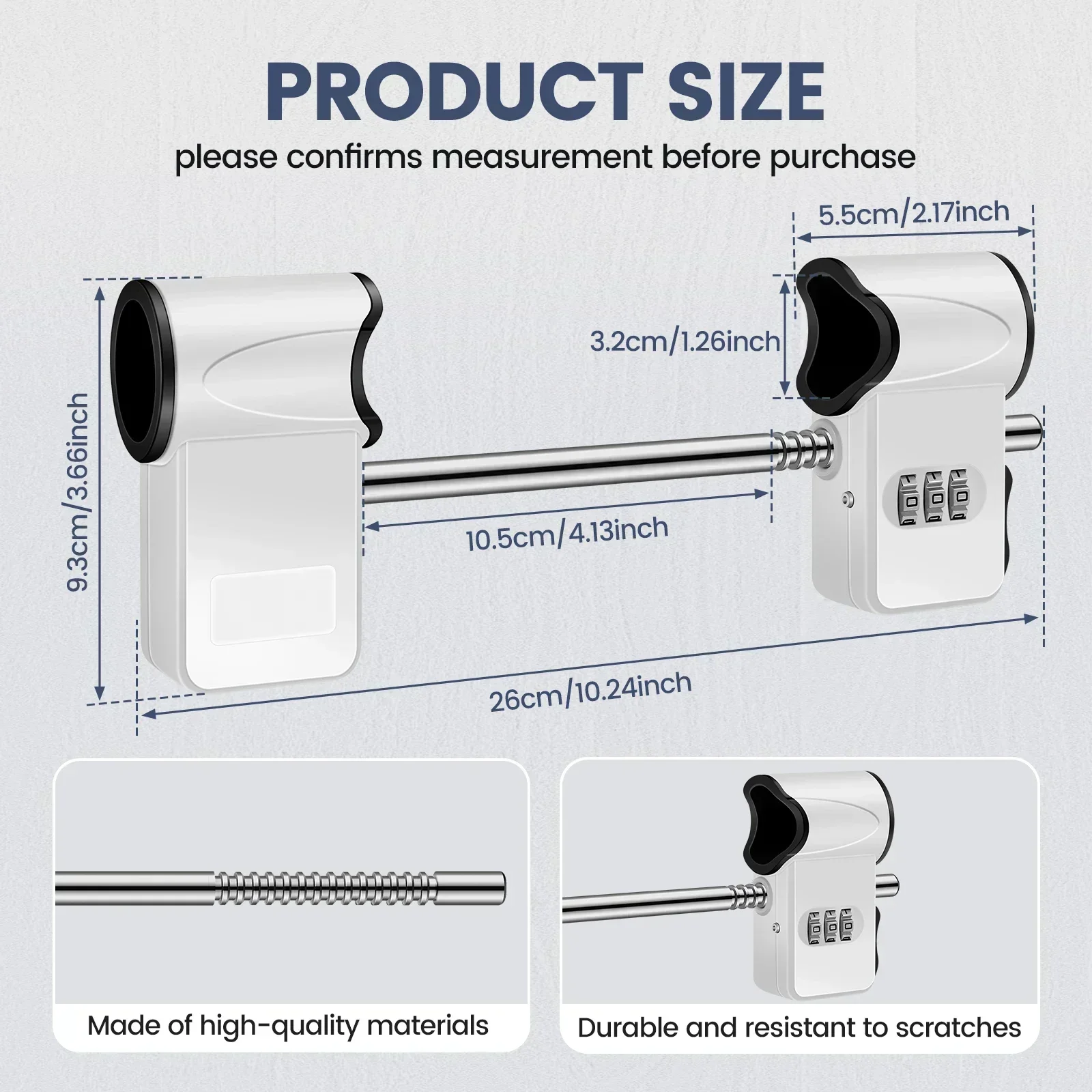 Double Door Combination Lock, Metal 3-Digit Door Security Code Lock, Keyless Double Door Handle Password Lock for Patio Door