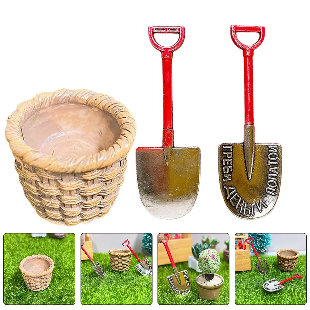 

Набор мини-лопаток из смолы и металла, садовые инструменты для декора микроландшафтов, аксессуары для миниатюрных домиков, для детских игр