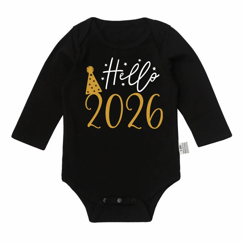 Hello 2026 Newborn Baby Bodysuit Cotton Long Sleeve Infant Rompers Body Baby Boys Girls New Year Ropa Clothes Christmas Gift image 3