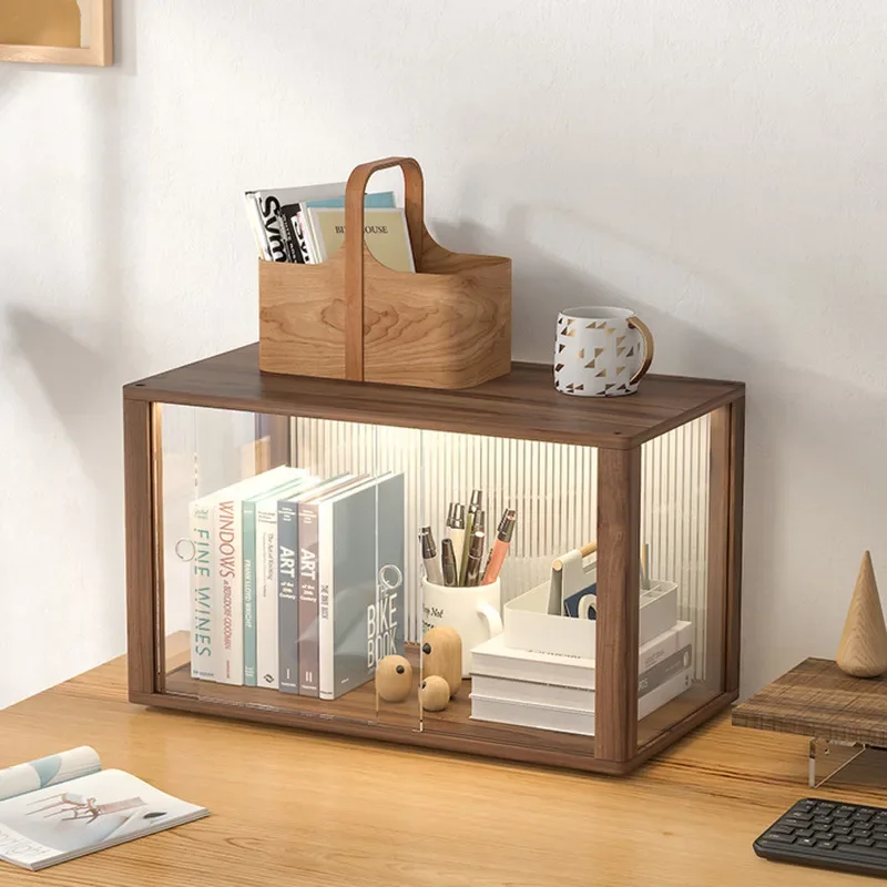 

Desktop Solid Wood Display Rack - Acrylic Dustproof Bookshelf, Simple Office Storage, Minimalist Desk Stand, Stylish Organizer
