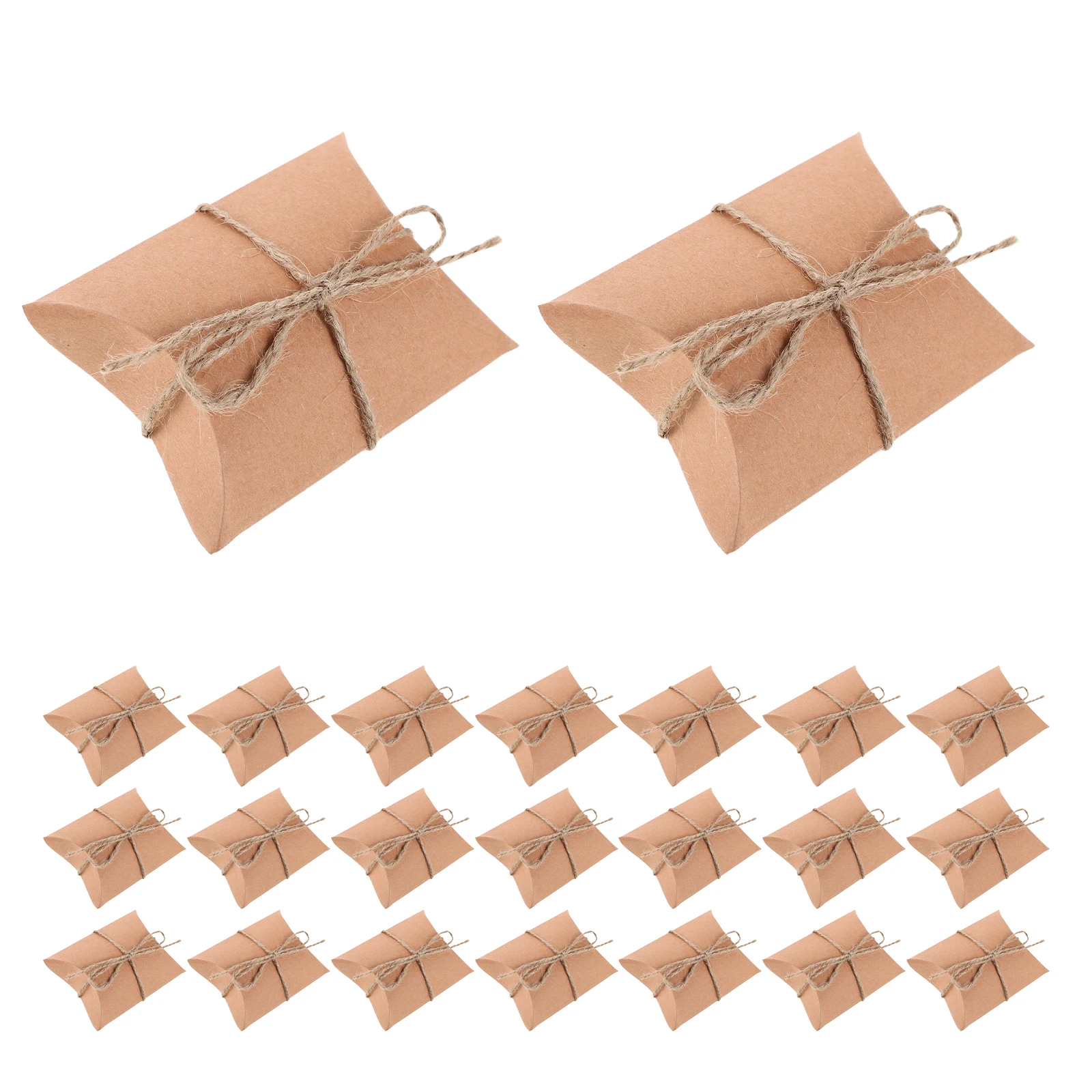 

50pcs Holiday Candy Gift Box Kraft Paper Jute Rope Vintage Favor Boxes Party Present Exchange Mini Treat Boxes Packaging