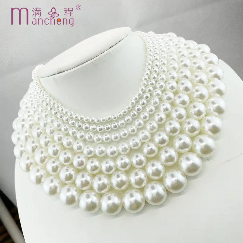 palestine multilayer pearl necklace tiki  2 rupee item White Pearl Necklace Women Baby Collar Para Mujer Jewelry Dropshipping