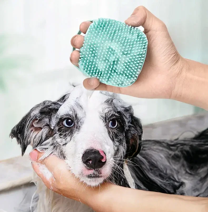 Cepillo de baño suave para mascotas, masajeador de champú de baño para perros, dispensador de limpieza de lavado de cachorros de silicona, cepillo