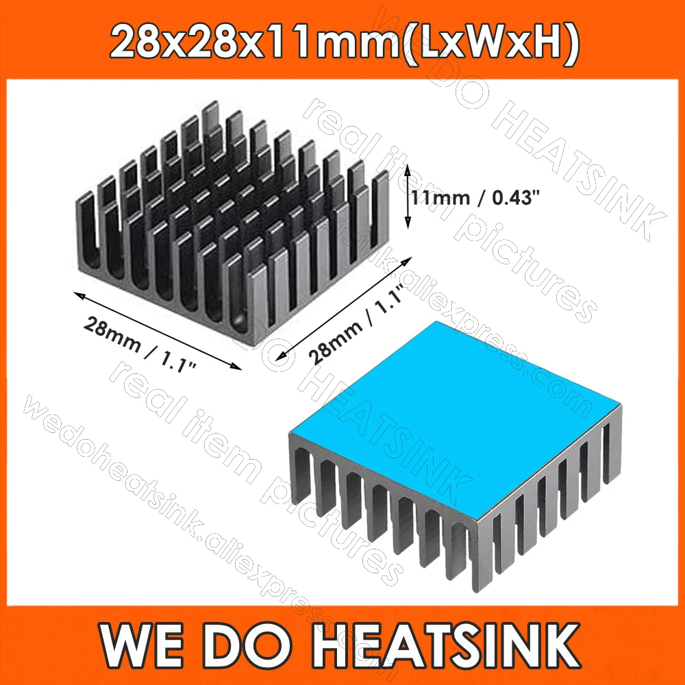 

28x28x11mm Black Aluminum Heatsink Radiator Circuit Board Cooling Cooler Fin With Thermal Double Sided Adhesive Pad