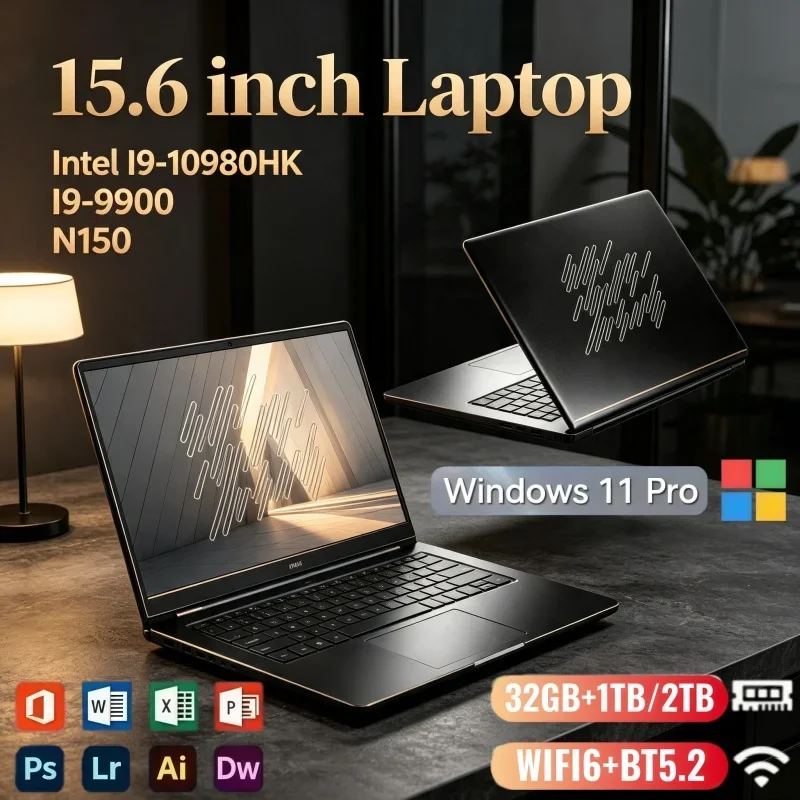15.6'' Portable High Performance Notebook Win11 Ultra Thin Intel I9‑10980HK I9‑9900 N150 32GB RAM 2TB SSD Laptop For Work Study