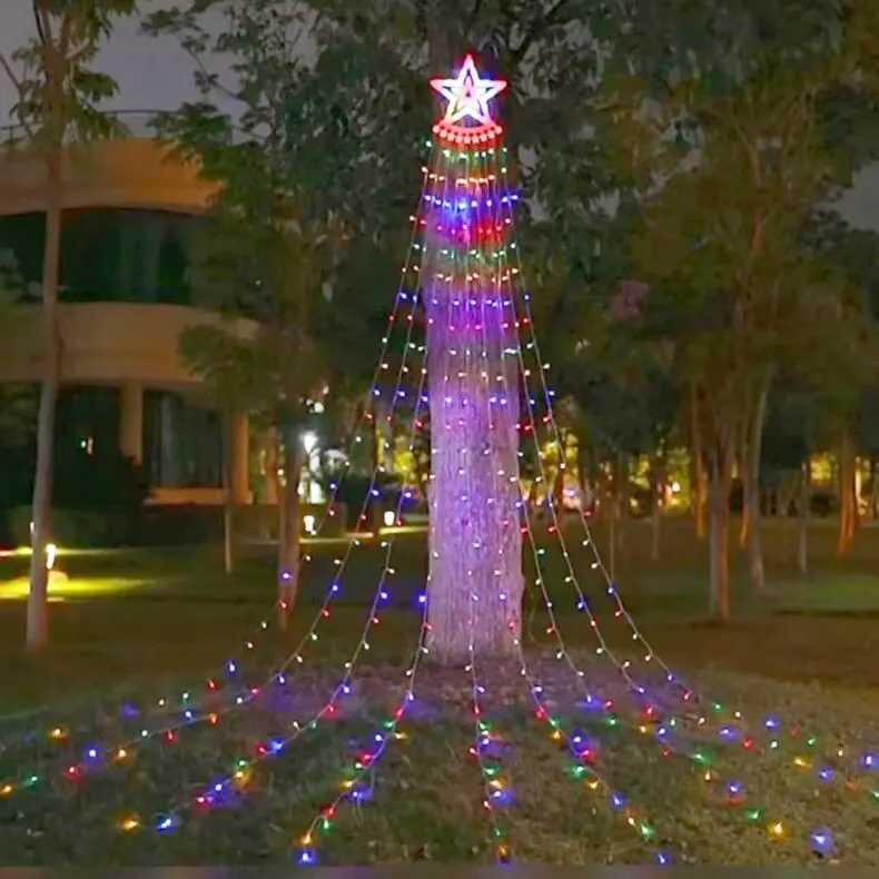 Five-pointed Star Lamp String 2M Waterfall Lamp Courtyard Outdoor Camping Garden Hanging Tree Lamp USB Christmas LED Lamp