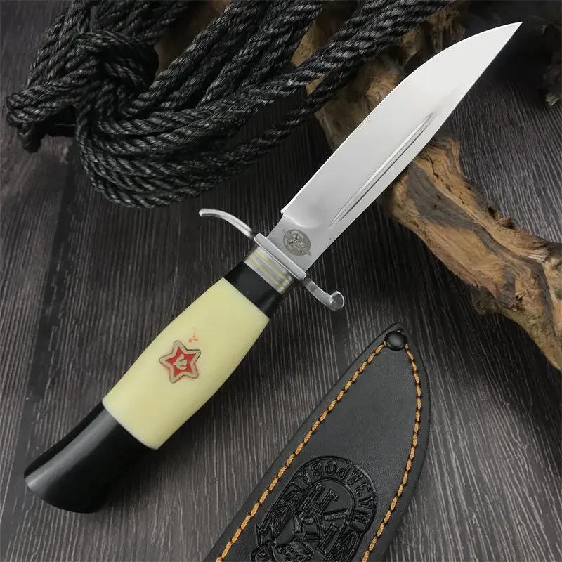 440C outdoor straight knife stainless steel hand guard + resin treatment, camping tactical hunting portable EDC pocket knife