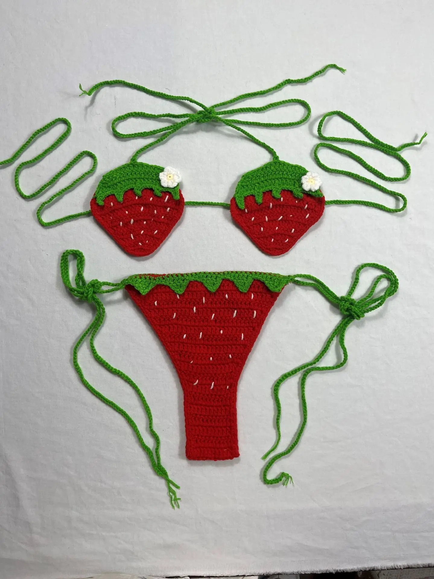 

Girls handmade crochet strawberry brazilian bikini micro biquini inspired swimwear designer swimsuit beach wear bath suit women