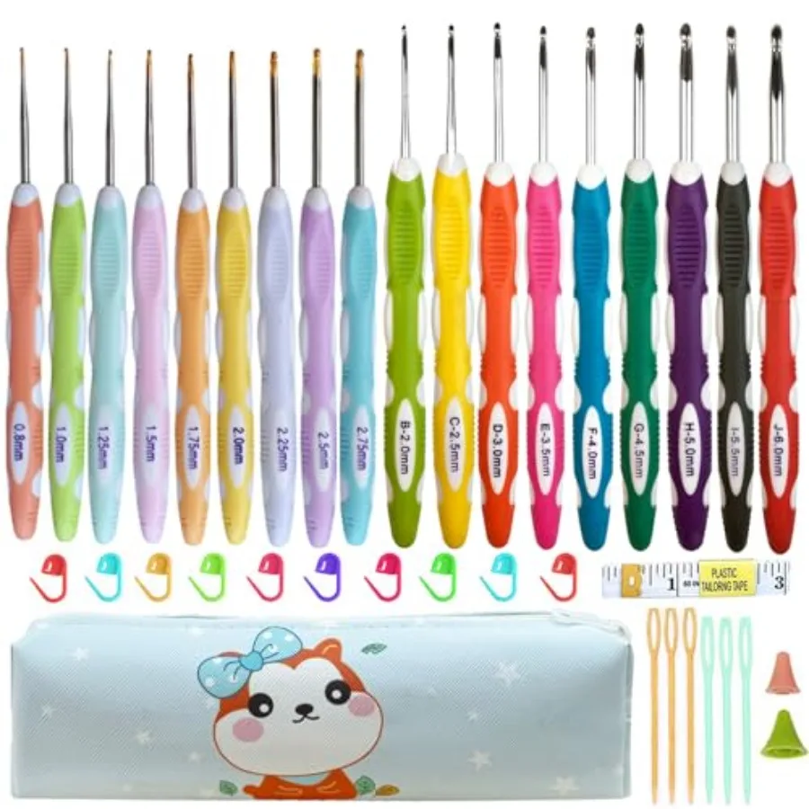 

18 Sizes Ergonomic Crochet Hook Set with Case0.8mm-6mm Crochet Hooks for Arthritic Hands Crochet Needles for Beginners Mothers