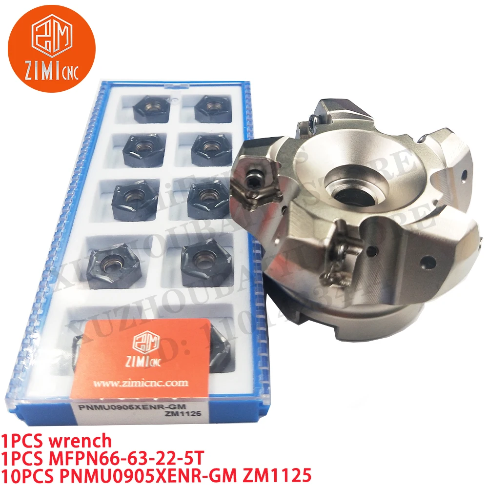 1PC MFPN66-63-22-5T Face Milling Cutter Milling Tool + 10PC PNMU0905XENR-GM ZM1125 CNC Tool Carbide Milling insert +  1PC wrench