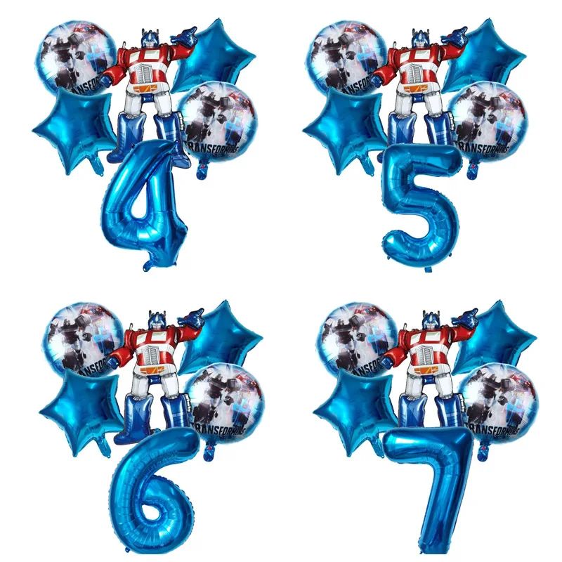 Set de 6 Globos de Decoración para Fiesta de Cumpleaños de Niños, Globos de Aluminio Transformers Optimus Prime, Globos de Burbuja para Baby Shower