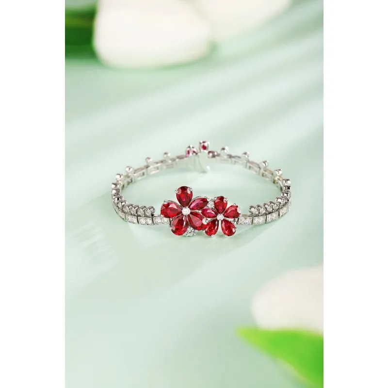 

Ruihe Custom Luxury 925 Silver 8.6ct Pear Shape Lab Grown Ruby Simulated Diamond Bracelet for Women Daily Wedding Jewelry Gift