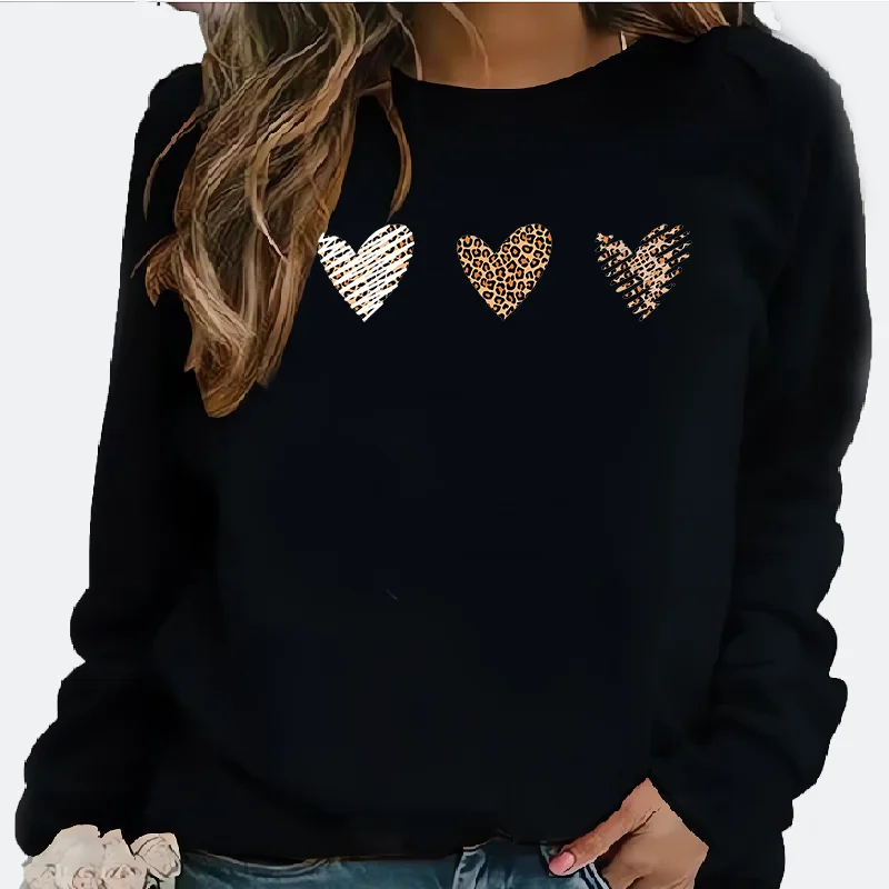 

Женская толстовка с круглым вырезом и леопардовым принтом в форме сердца, модная и повседневная толстовка с повязкой на голову