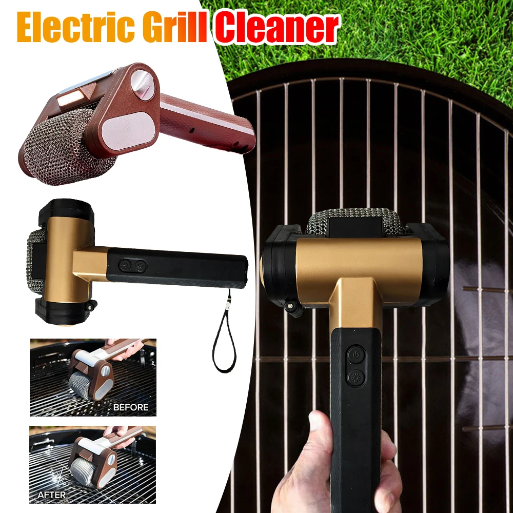 

Electric Grill Cleaning Scrub Brush Household Rechargeable BBQ Brush Stainless Steel Roller Grill Barbecue Cleaning Tools