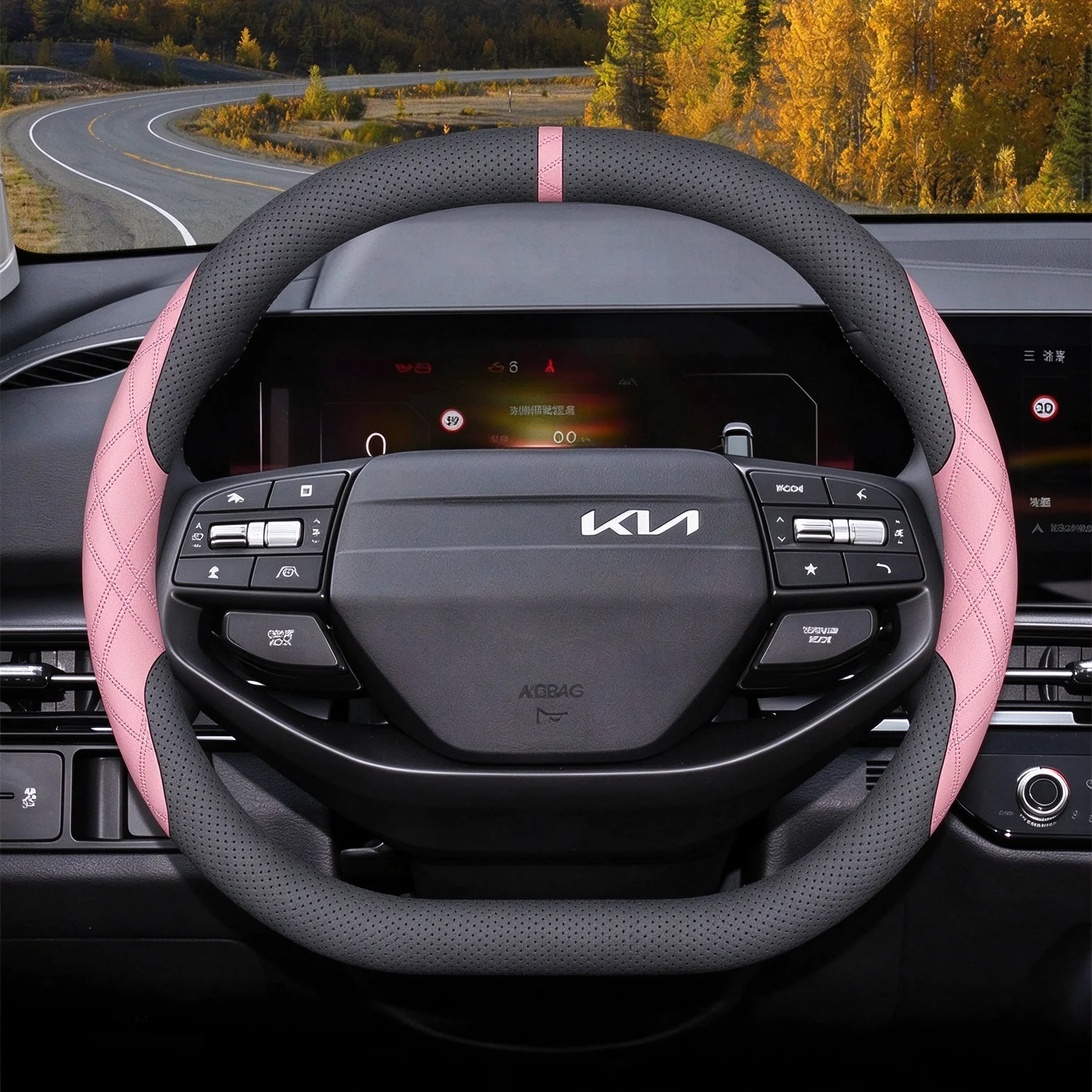 Nappa Leather Double D Car Steering Wheel Cover Two Tone Anti Slip For Kia New Sportage EV5 EV6 EV9 2025 2026 Auto Accessories