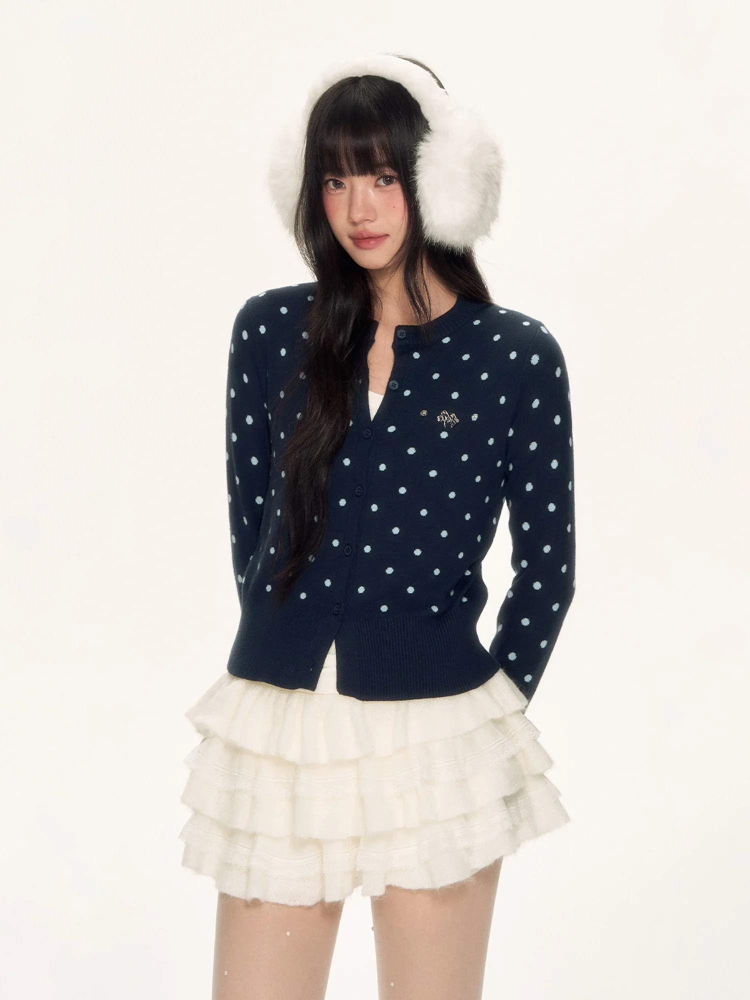 

Женский вязаный кардиган Wedhub Color Blo в горошек, базовый, красивый, осенне-зимний, новый, в корейском стиле, с длинными рукавами