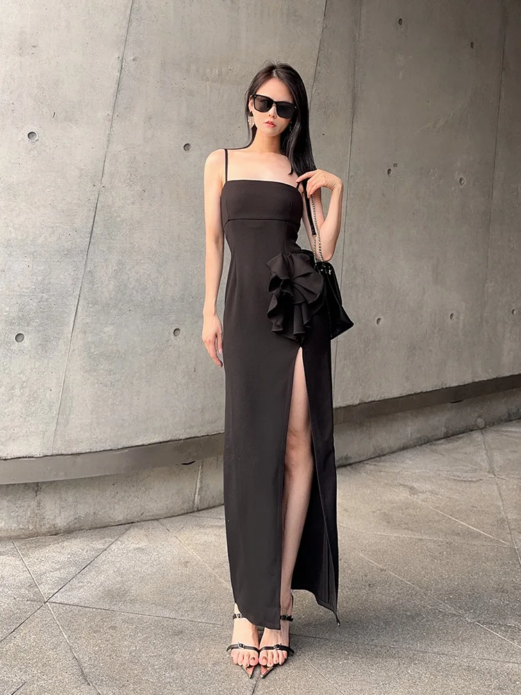 

Yang Yang Bla High Slit Strapl Dr Women Ele Slim Fit Little Bla Dr Long Dr Sexy High Waist Polyester Fiber