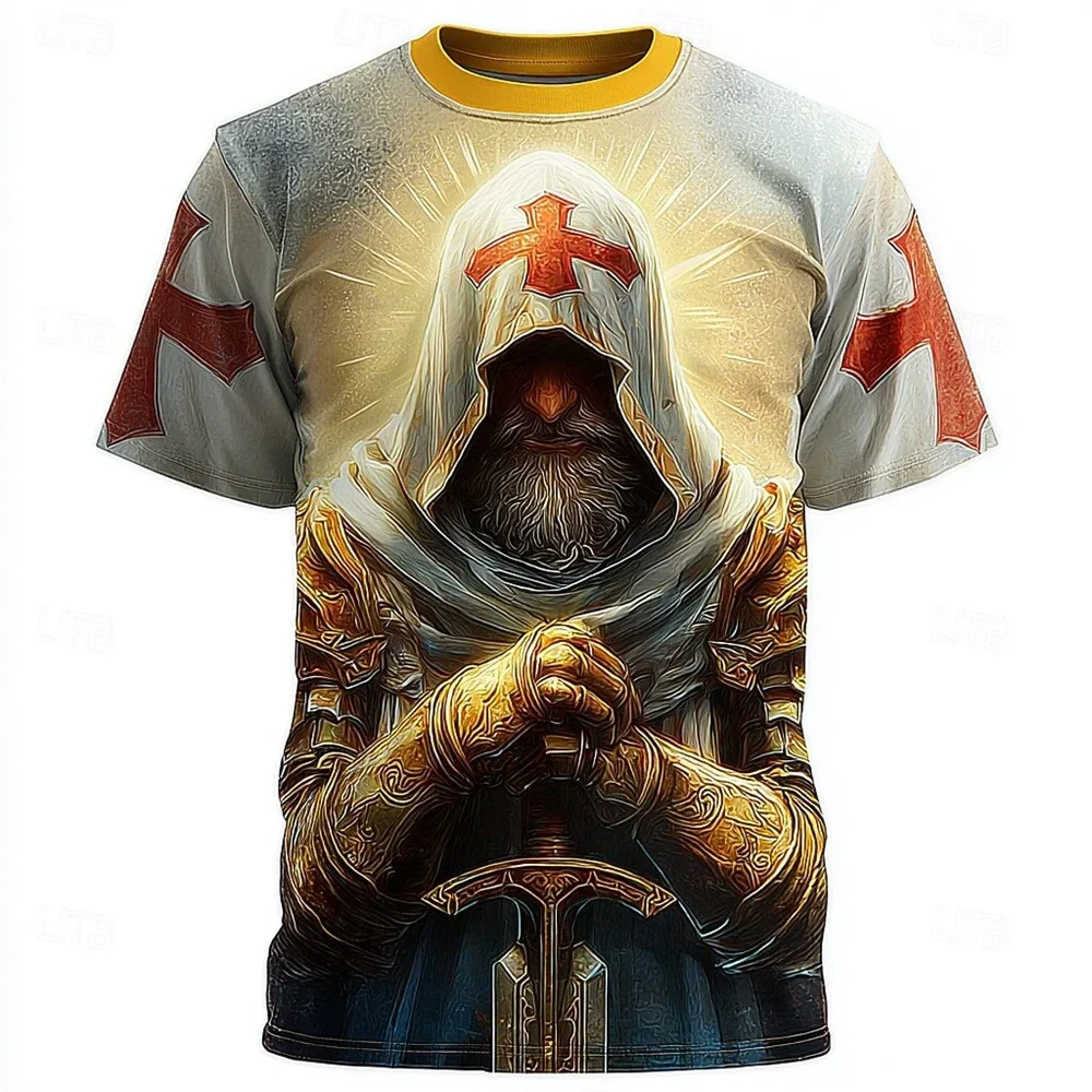 Crusader Knights 3D Print Men's T Shirt Hip Hop Trend Style Street Tees Summer Casual O-neck Short Sleeve Tops Fashion Clothing