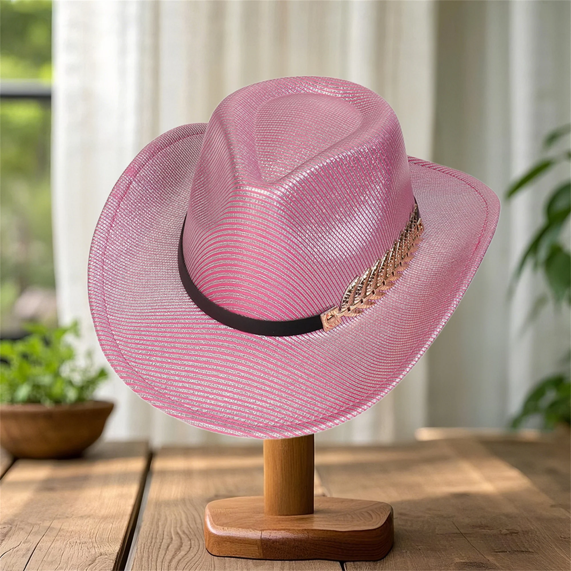 Женская и мужская ковбойская шляпа с широкими полями и стильными полосками с блестками, кожаный ремень, кепка в стиле вестерн для повседневной жизни, вечеринки и