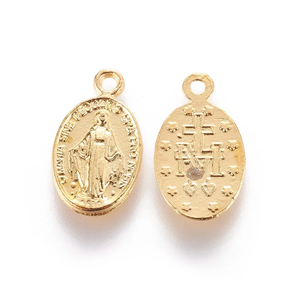 300pcs Alloy Oval Virgin Mary Pendants Golden Tibetan Style Religion Pendant for DIY jewelry making  Necklace 17.5x10x1mm