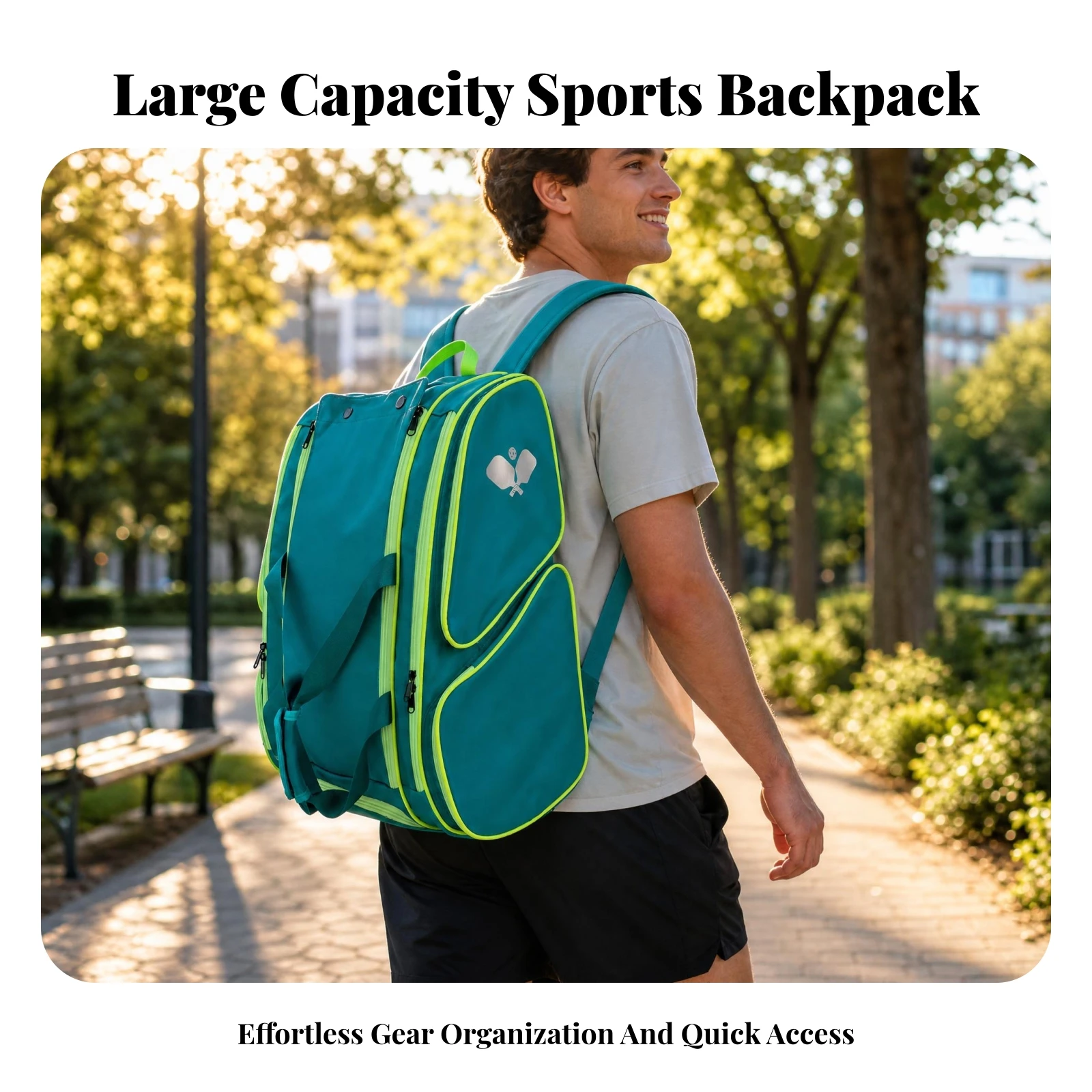 Racket Travel Bag Zippered Pickleball Backpack Padded Shoulder Straps Tennis Racket Bag Multiple Pockets Tennis Backpack view 5