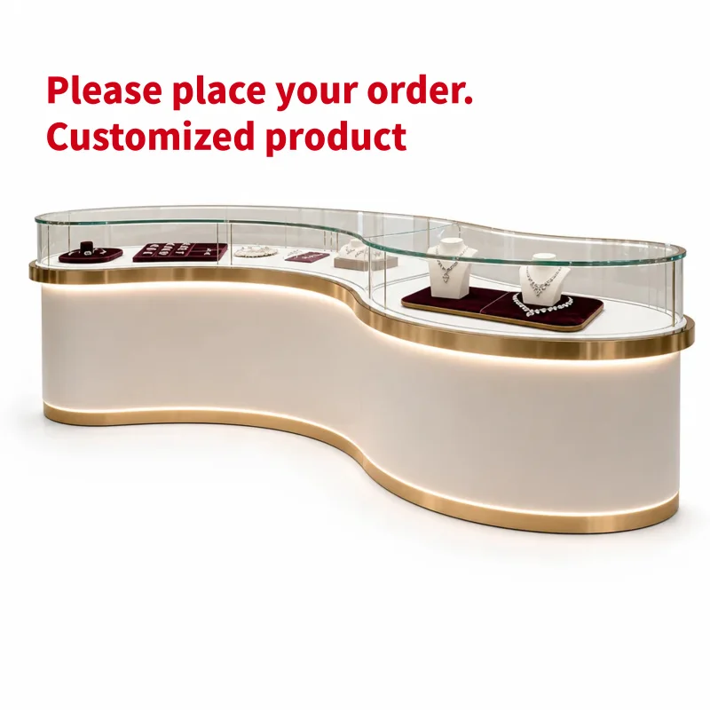 custom.Custom Made Middle Island Jewelry Showcase Metal Frame Wood Body Transparent Glass LED Lighting