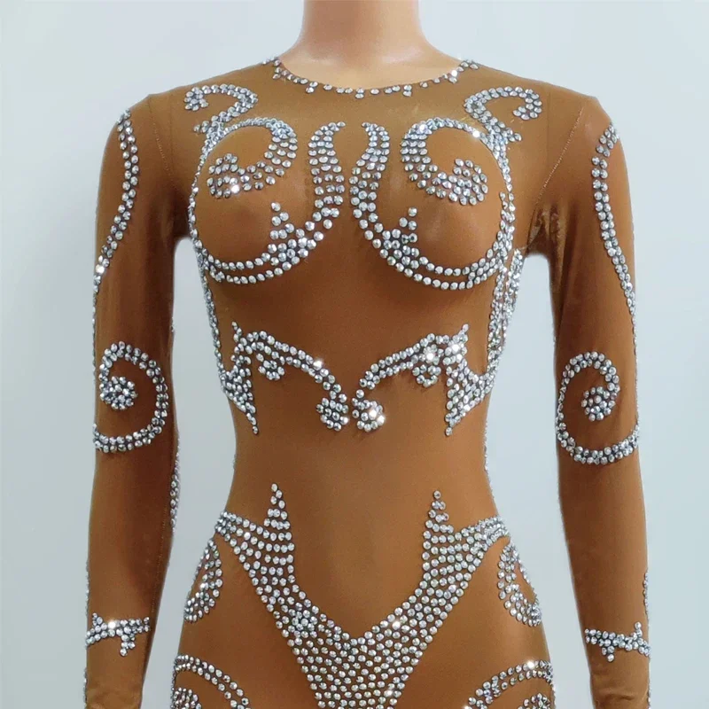 Sexy Perspektive Mesh Overall Frauen Gogo Dance Kostüm Strass Bar Nachtclub Ds Dj Rave Tragen Pole Dance Outfit XS7430