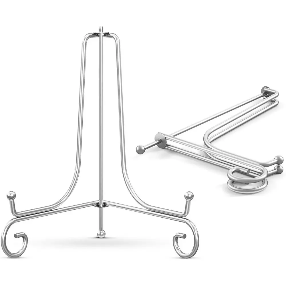 8 Inch Silver Metal Easel Stand for Displaying Plates, Photos, Books, and Collectibles (2 Pack)