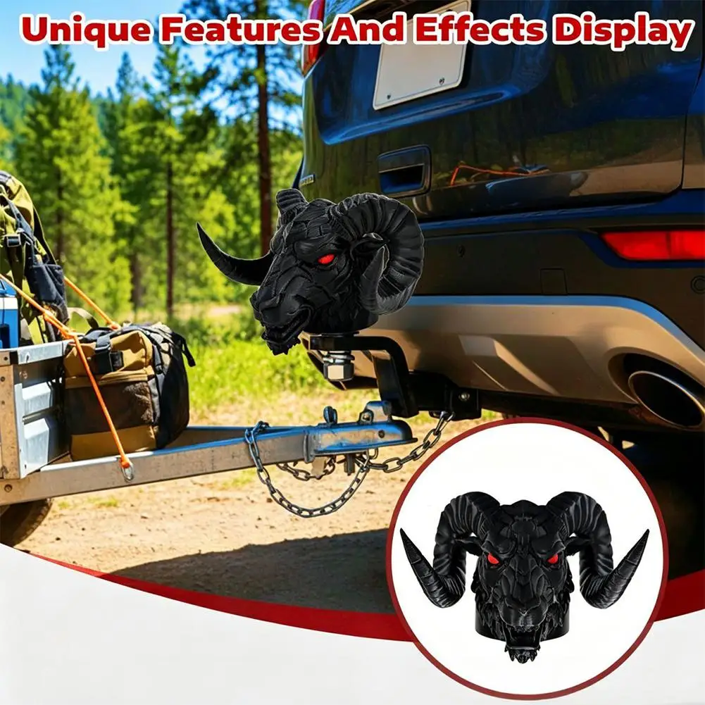 Off-road Vehicle Accessories Truck Trailer Head Hitch, 3D Printed Ram Skull Trailer Coupling Cover Cap Black Bone Design