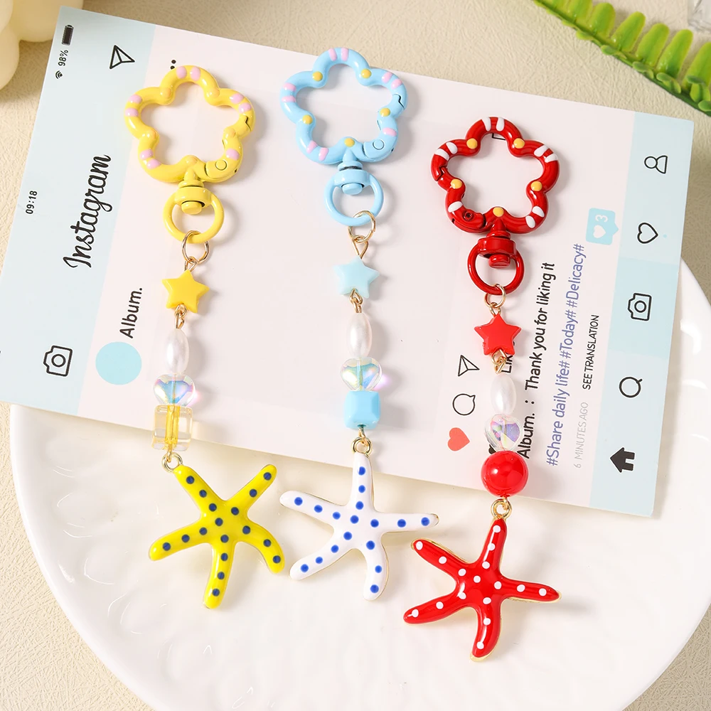Aihua Chic Sommer Strand Korallen Fisch Seestern Schlüsselanhänger für Frauen Mädchen Handtasche Rucksack Anhänger Schlüsselring Handykette Lanyard Geschenke – Detail 1