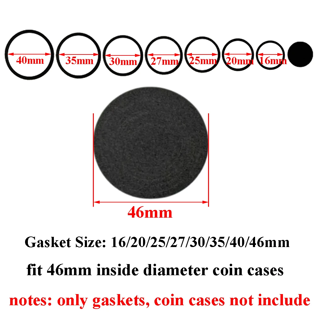 56Pcs Black EVA Foam Gaskets Adjustable 16/20/25/27/30/35/40/46mm Protective Pads for Coin Case Collection Supply (Only Gaskets)