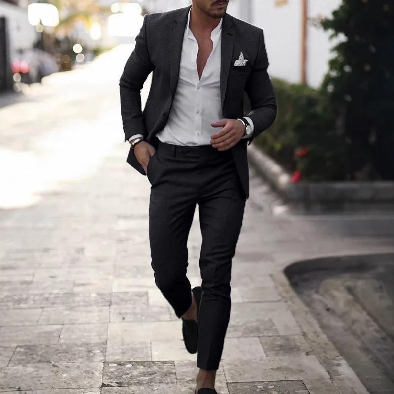 

Two Button Men's 2 Piece Suit Solid Color Digital Printed Slim Fit Blazer Jacket Pants Formal Tuxedo For Party Prom Business