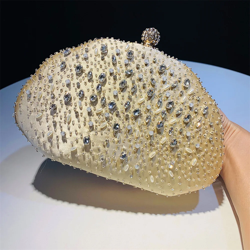 

Новая женская сумка-клатч 2026 года, модная вечерняя сумка-клатч с стразами в форме ракушки для свадьбы и торжественных ужинов