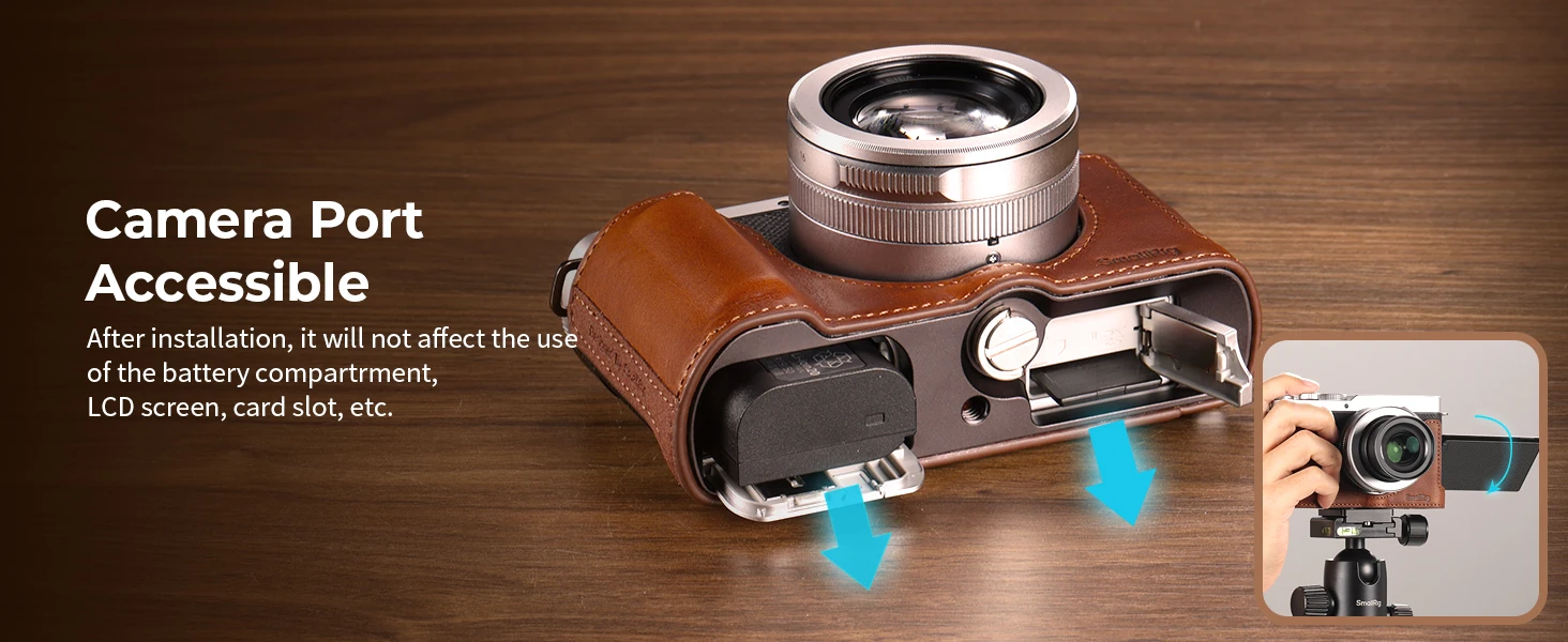 SmallRig LUMIX L10 Leder-Halbhülle für Panasonic LUMIX L10, Braun/Schwarz, integriertes 1/4"-20 Gewindeloch, Retro-Ästhetik -5699 – Detail 5