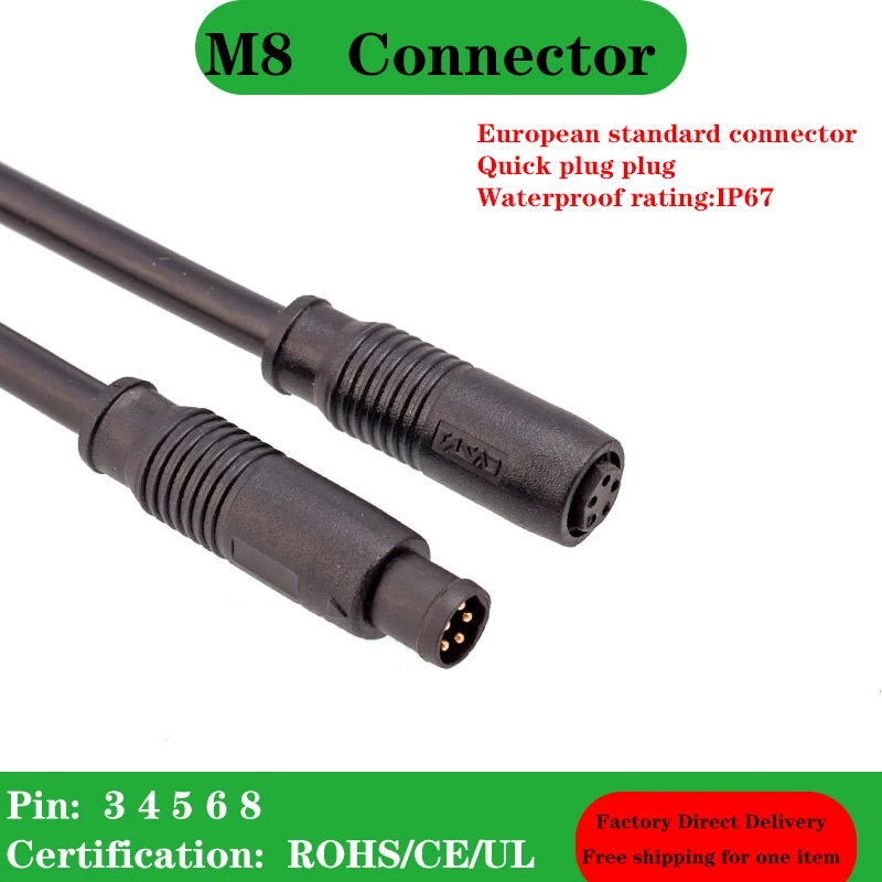 Factory 1 Meters M8 quick Type Quick 3 4 5 6 8 Poles Plastic Waterproof Connectors Unshielded Female Molding Cables