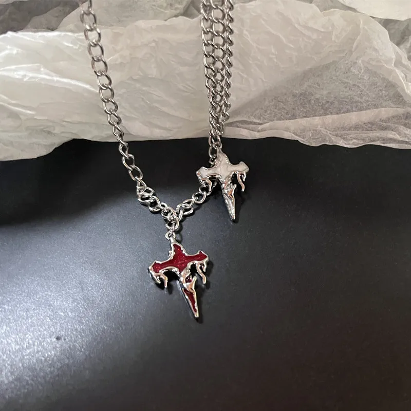 New Gothic Punk Cross Barbed Thorns Pendant Chain Choker Necklace 