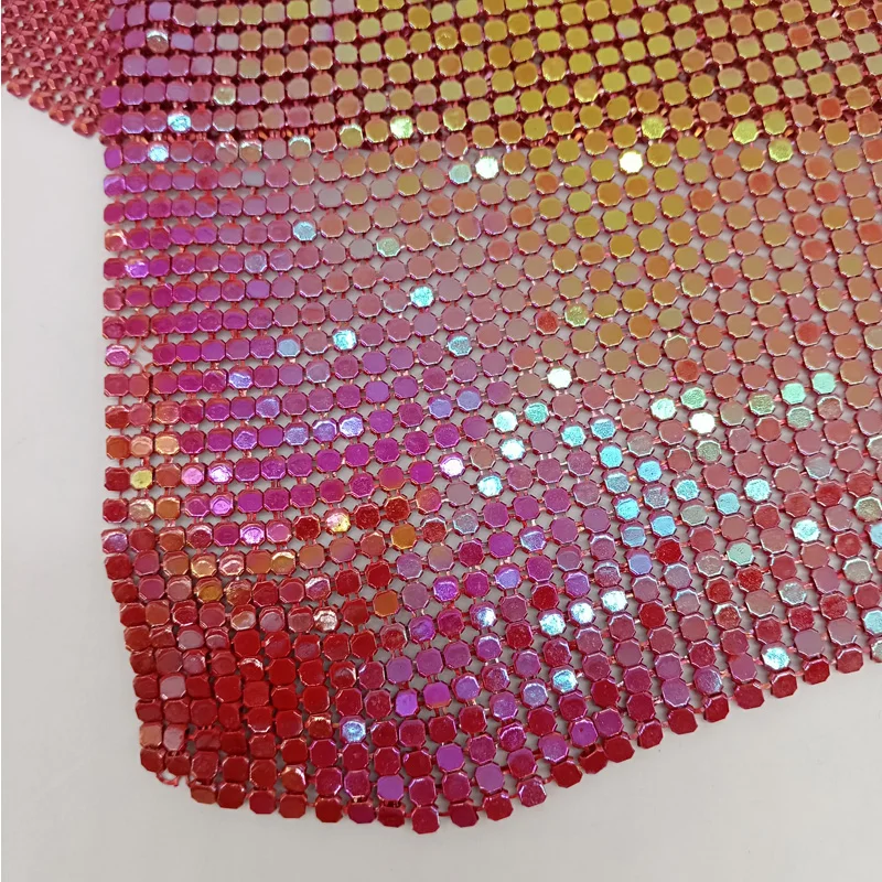 4mm Red Iridescent Color Metal Mesh Fabric Chainmail Jewelry Making Metallic Fabric DIY Sewing Dress Bag Shoes 45*150cm