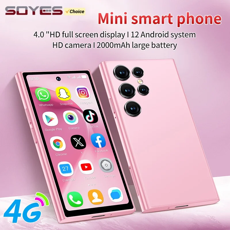 

S26 PRO 4G Mini Smartphone 4.0inches Quad Core MTK 2GB RAM 16GB ROM Dual SIM 5MP 2000mAh Type-C LTE Android 12 Cellphone